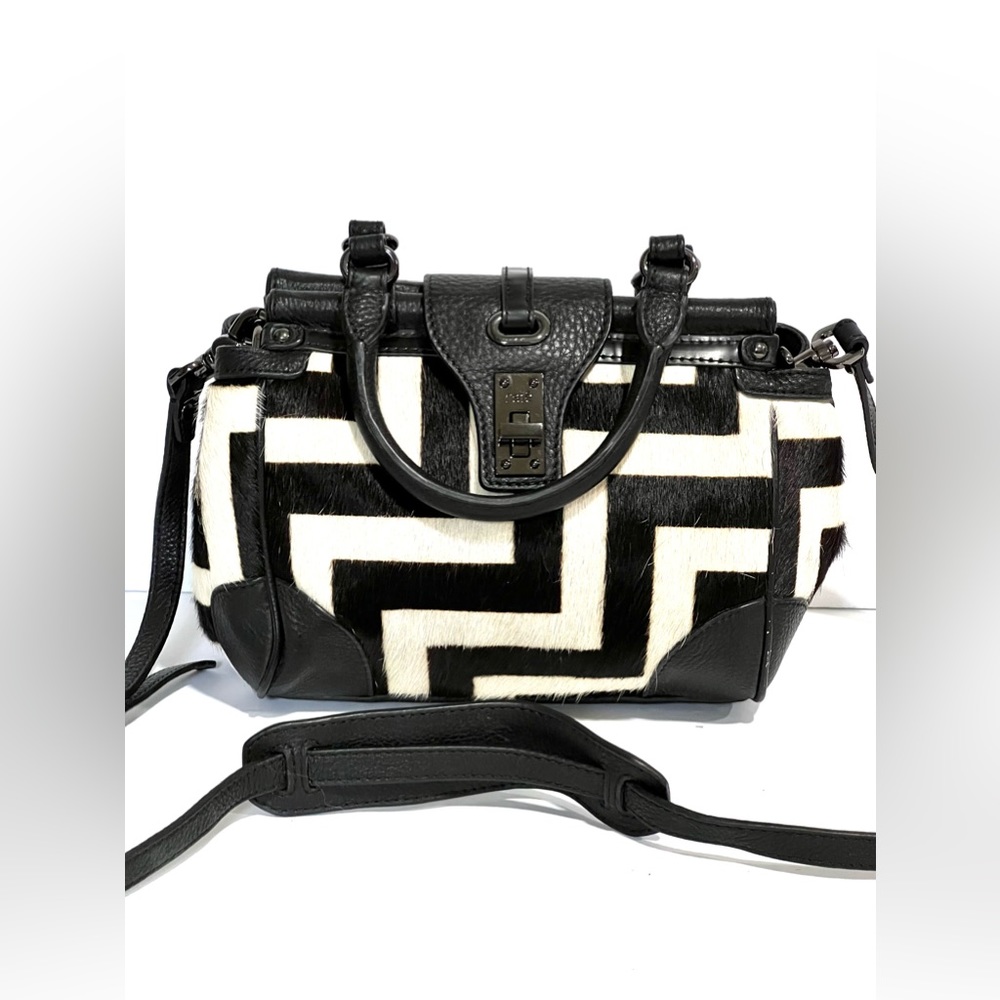Rafe Geometric Calf Hair Leather Black Ivory Leather Crossbody bag